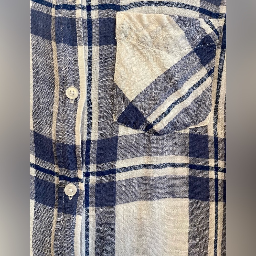 Rails Linen Blend Charli Lapis Coast White Button Front Shirt - Picture 5 of 12